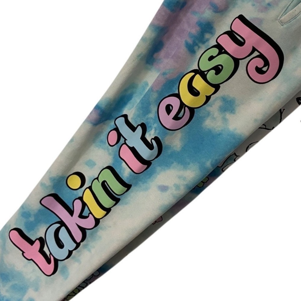 Peanuts Snoopy Takin It Easy Pastel Tie Dye Floral Joggers L - Picture 3 of 12